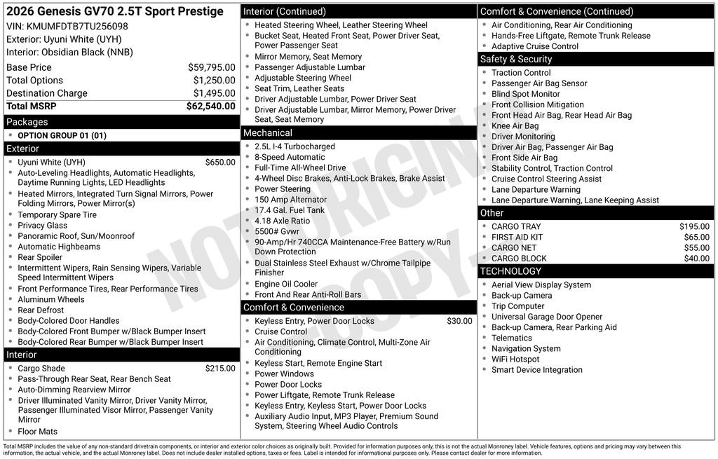 New 2026 Genesis GV70 2.5T Sport Prestige AWD/4WD image 7