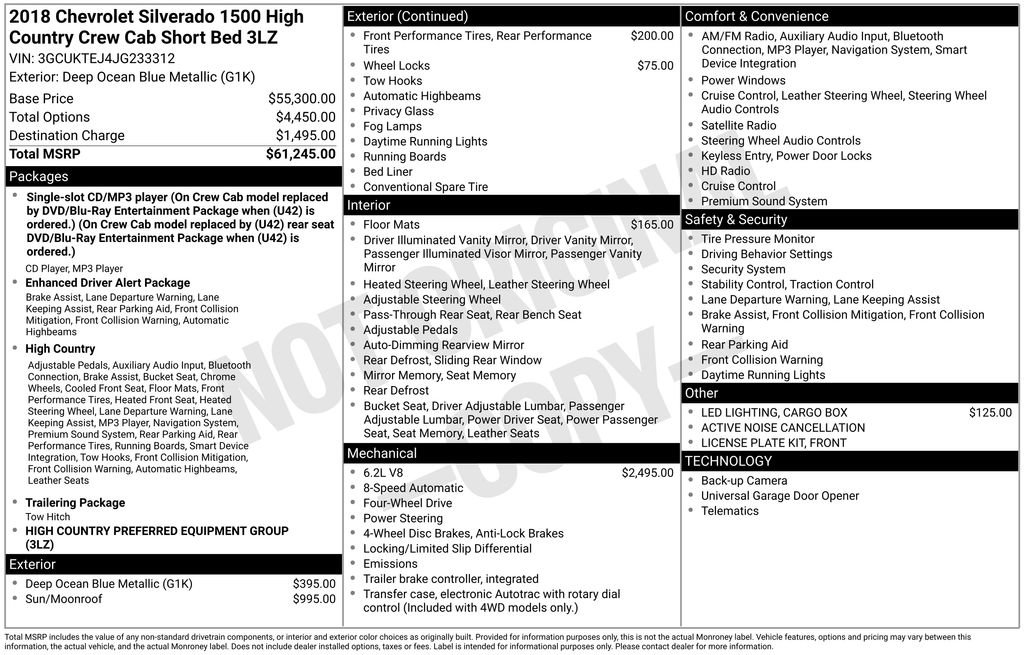 Used 2018 Chevrolet Silverado 1500 High Country AWD/4WD image 7