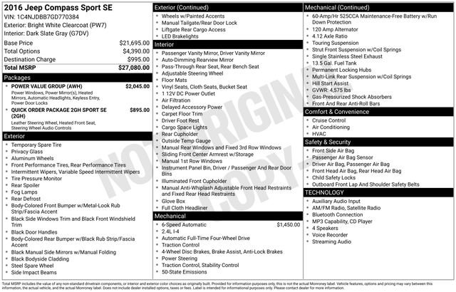 Used 2016 Jeep Compass Sport w/ Power Value Group AWD/4WD image 26
