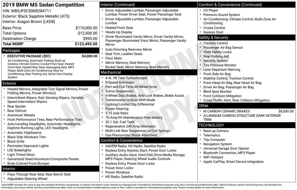 Used 2019 BMW M5 Competition 4D Sedan w/ Executive Package image 44