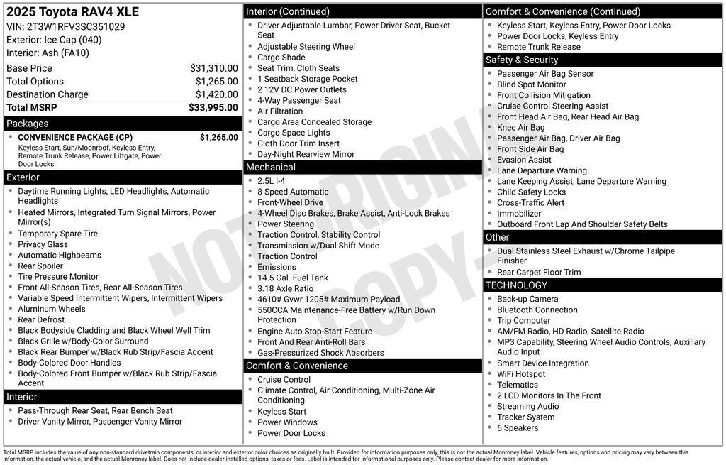 Used 2025 Toyota RAV4 XLE w/ Convenience Package FWD image 2