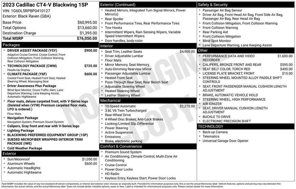 Certified 2023 Cadillac CT4 V Blackwing w/ Driver Assist Package RWD image 45