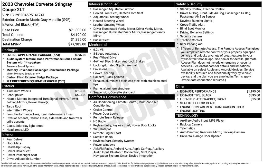 Certified 2023 Chevrolet Corvette Stingray Preferred Cpe w/ Engine Appearance Package image 41