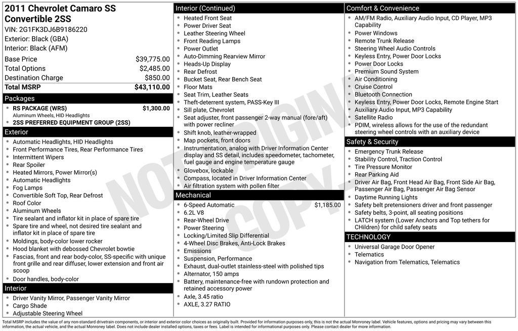 Used 2011 Chevrolet Camaro SS w/ RS Package image 3