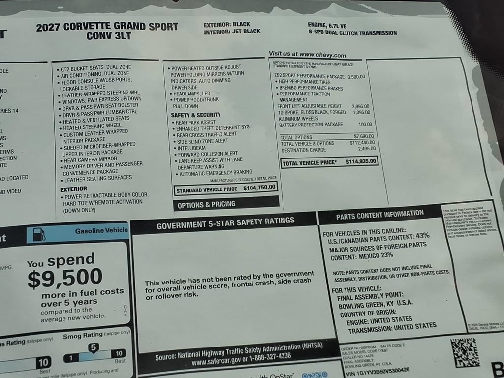 New 2027 Chevrolet Corvette Grand Sport w/ Z52 Sport Performance Package RWD image 16