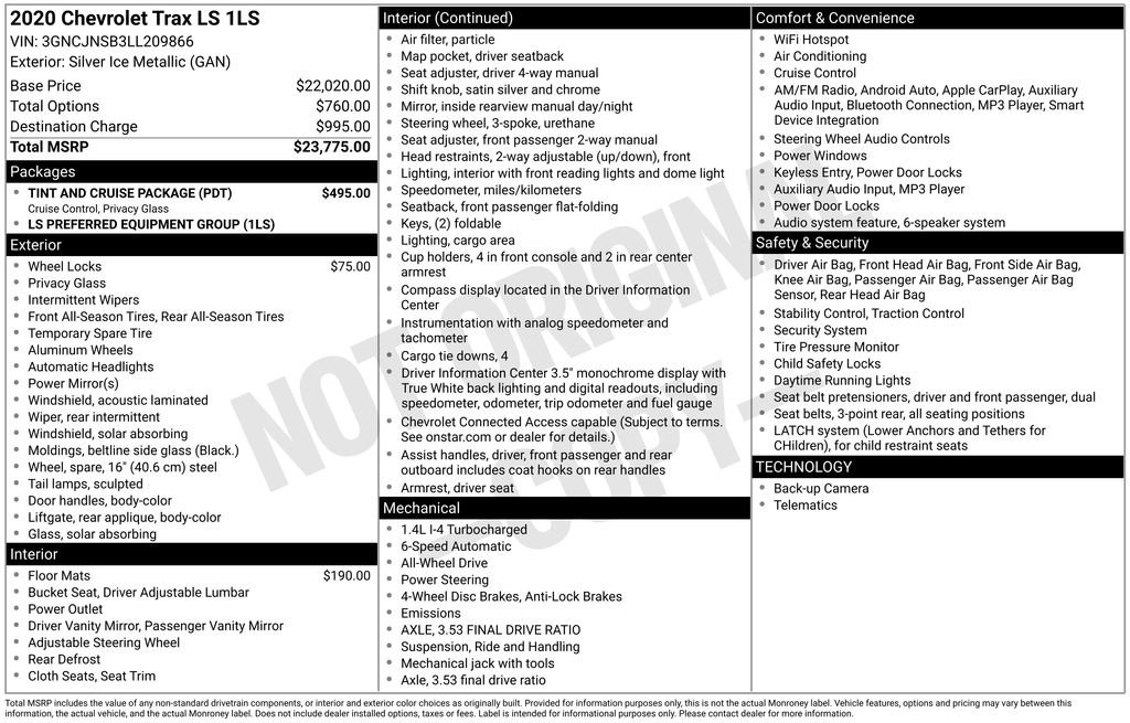 Used 2020 Chevrolet Trax LS w/ Tint and Cruise Package image 5