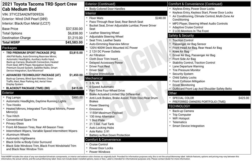 Used 2021 Toyota Tacoma TRD Sport w/ TRD Premium Sport Package image 2