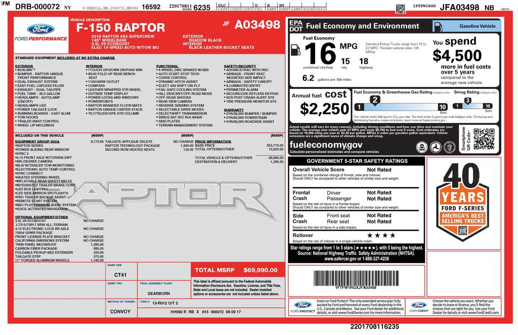 Used 2018 Ford F150 Raptor w/ Equipment Group 802A Luxury AWD/4WD image 42