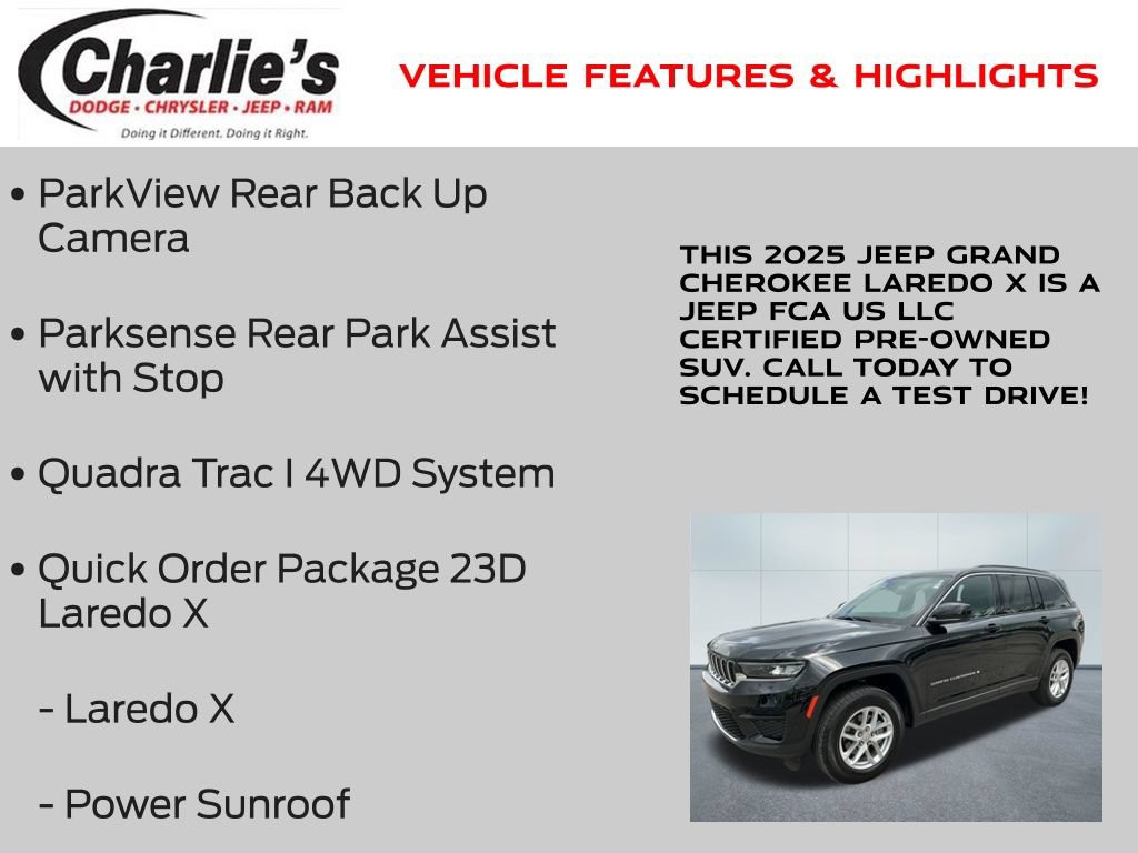 Certified 2025 Jeep Grand Cherokee Laredo X w/ Luxury Tech Group I AWD/4WD image 13