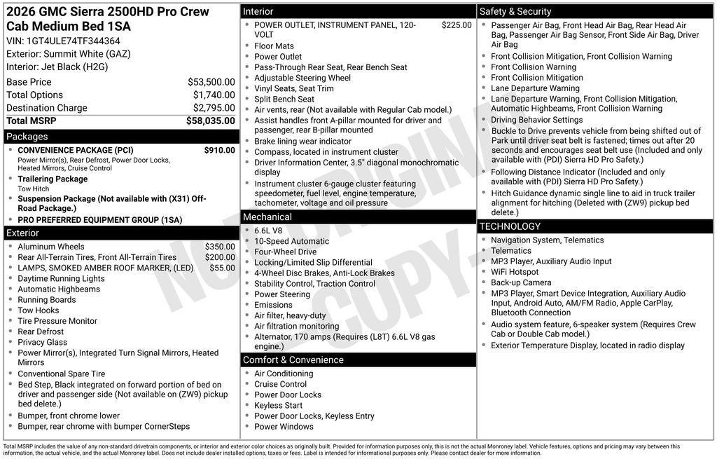 New 2026 GMC Sierra 2500 Pro w/ Convenience Package AWD/4WD image 10