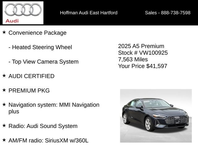 Certified 2025 Audi A5 2.0T Premium w/ Convenience Package AWD/4WD image 6