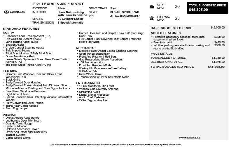 Used 2021 Lexus IS 350 F Sport w/ Accessory Package image 3