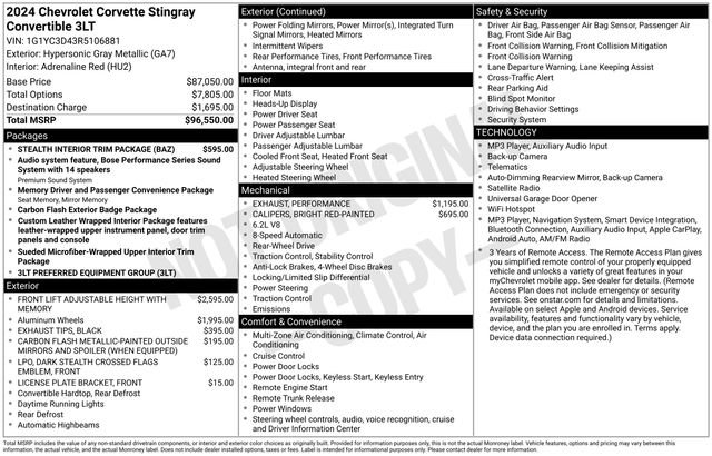Used 2024 Chevrolet Corvette Stingray Premium Conv w/ Stealth Interior Trim Package image 38