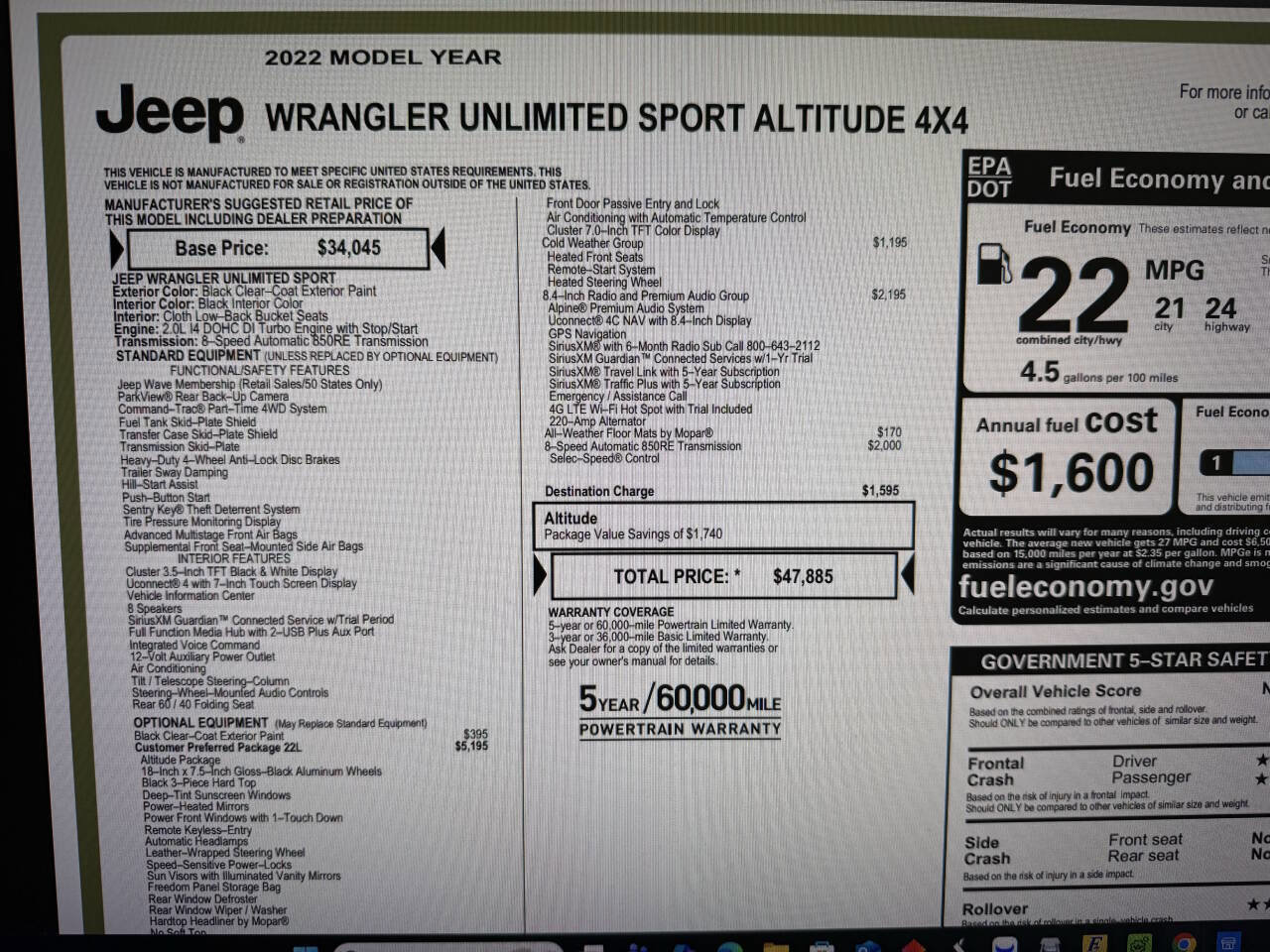 Used 2022 Jeep Wrangler Unlimited Sport AWD/4WD image 18