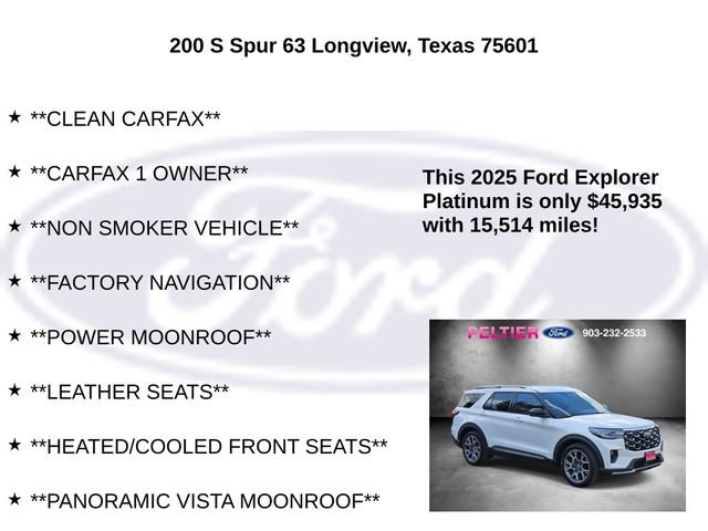 Certified 2025 Ford Explorer Platinum w/ Ultimate Package RWD image 5