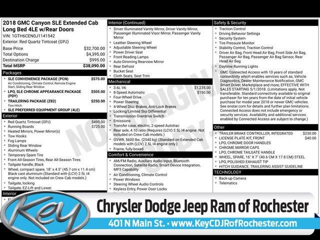 Used 2018 GMC Canyon SLE w/ SLE Convenience Package