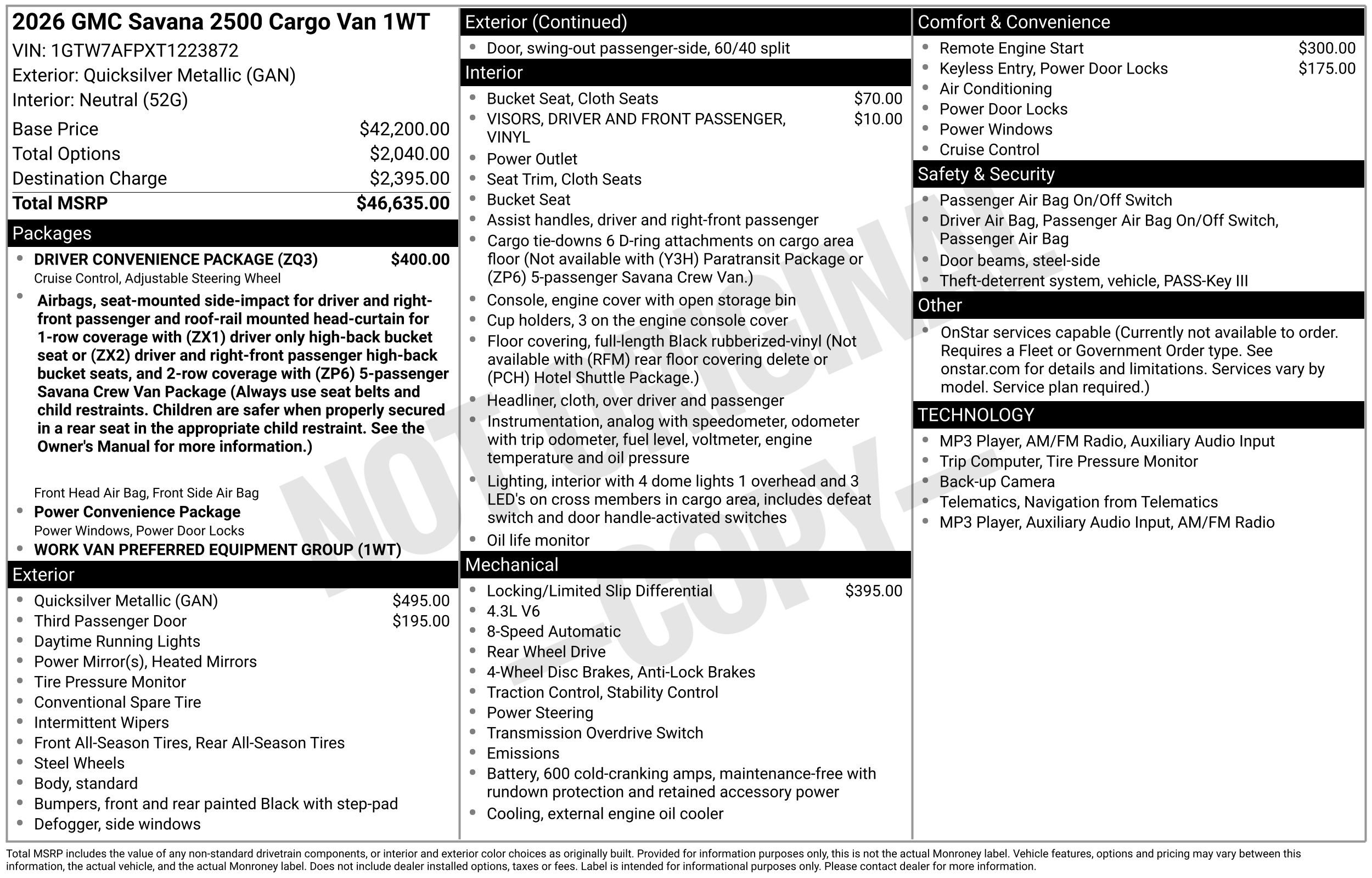 New 2026 GMC Savana 2500 w/ Driver Convenience Package RWD image 3