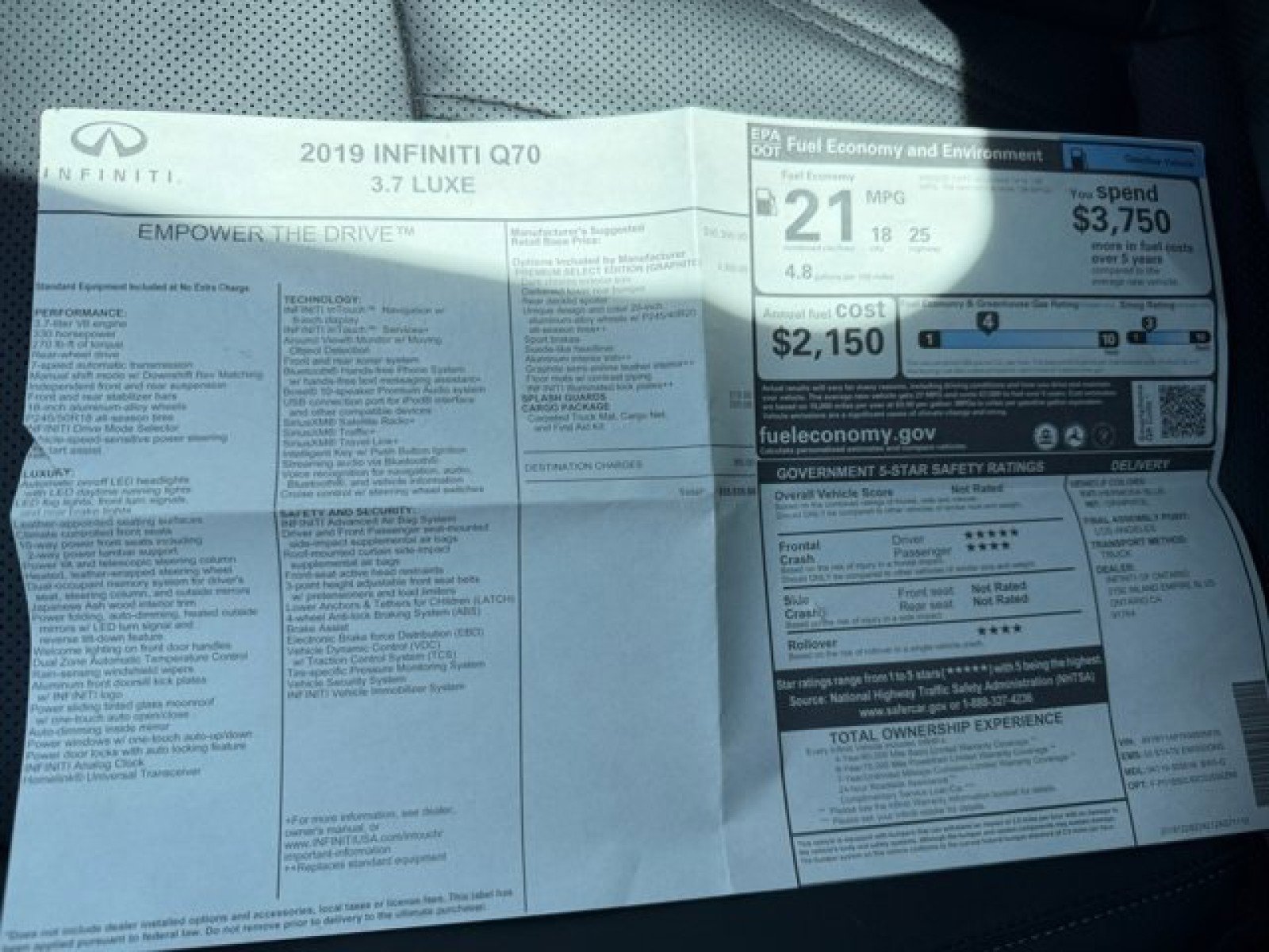 Used 2019 INFINITI Q70 Luxe RWD image 24