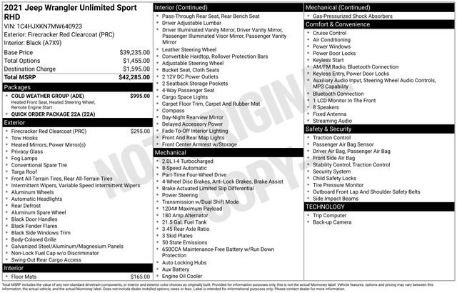 Used 2021 Jeep Wrangler Unlimited Sport w/ Cold Weather Group AWD/4WD image 5