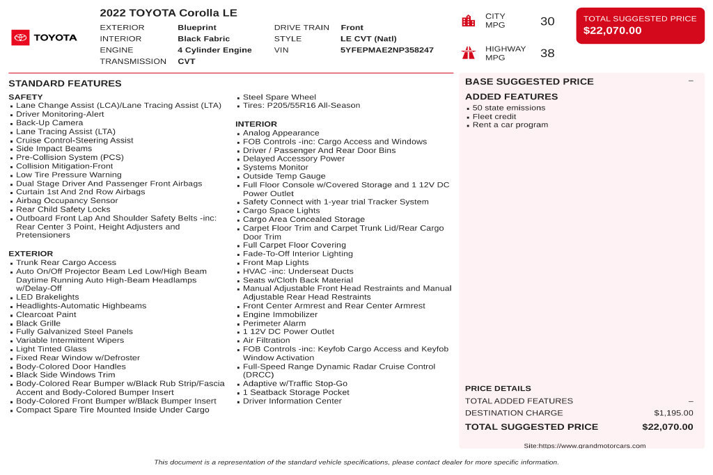 Used 2022 Toyota Corolla LE FWD image 3