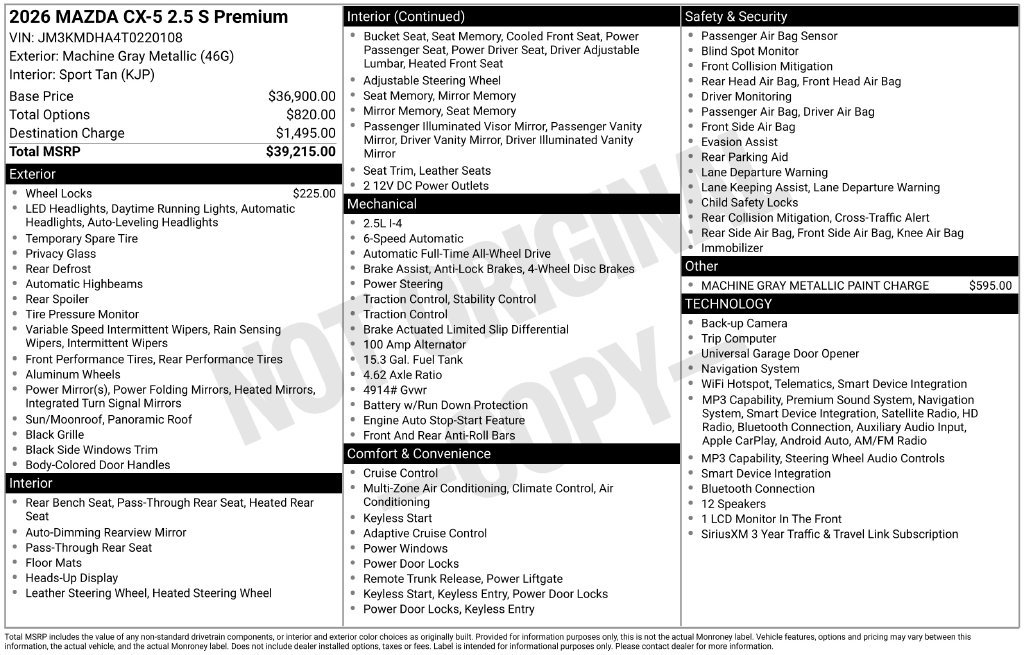 New 2026 MAZDA CX-5 2.5 S w/ Premium Package AWD/4WD image 24