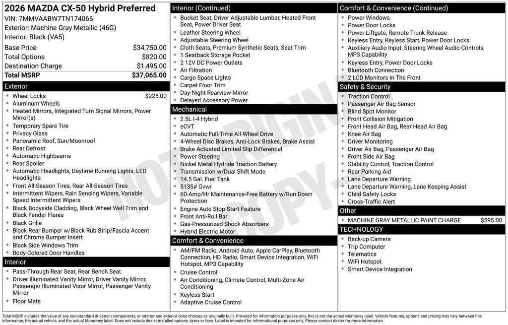 New 2026 MAZDA CX-50 2.5 Hybrid w/ Preferred Pkg AWD/4WD image 11