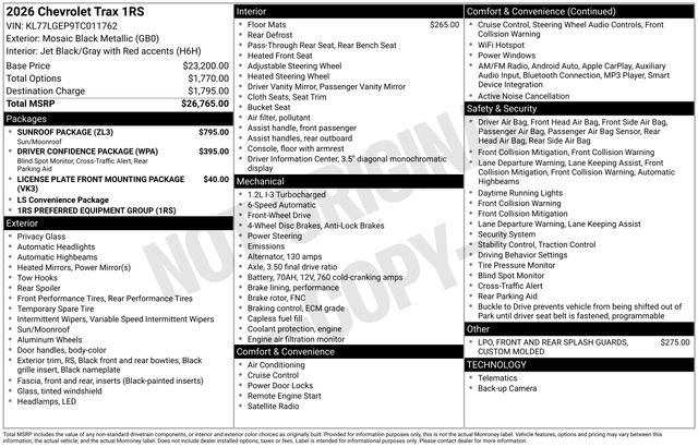 New 2026 Chevrolet Trax RS w/ Sunroof Package FWD image 5