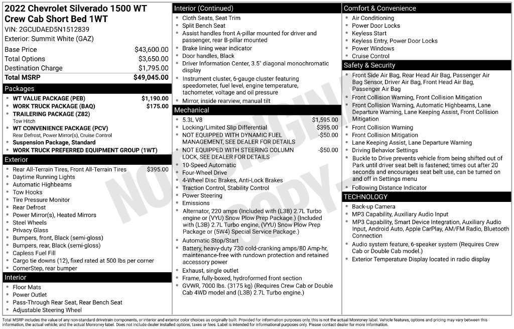 Used 2022 Chevrolet Silverado 1500 W/T w/ WT Value Package AWD/4WD image 54