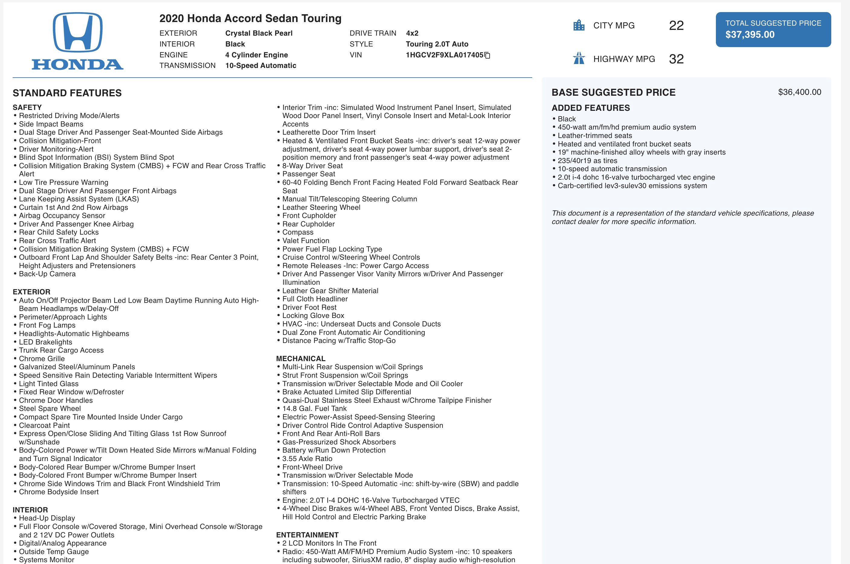 Used 2020 Honda Accord Touring image 2