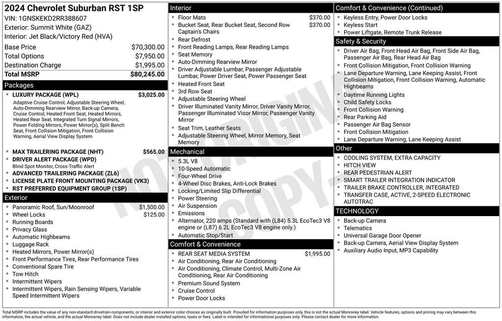 Certified 2024 Chevrolet Suburban RST w/ Luxury Package AWD/4WD image 7