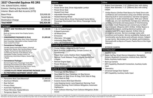New 2027 Chevrolet Equinox RS w/ Safety and Technology Package AWD/4WD image 4