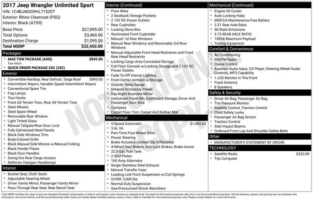 Used 2017 Jeep Wrangler Unlimited Sport w/ Max Tow Package AWD/4WD image 4
