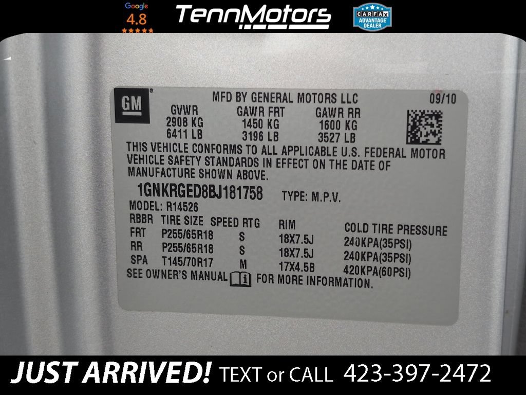 Used 2011 Chevrolet Traverse LT w/ LPO, 'HIT The Road' Package FWD image 9