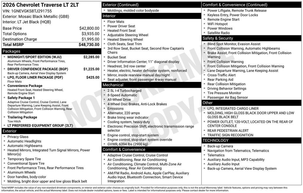 New 2026 Chevrolet Traverse LT w/ Midnight/Sport Edition AWD/4WD image 10