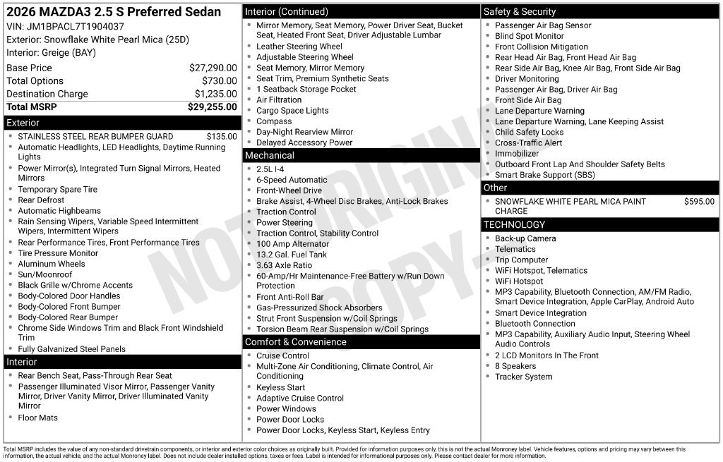 New 2026 MAZDA MAZDA3 2.5 S Sedan w/ Preferred Pkg FWD image 3