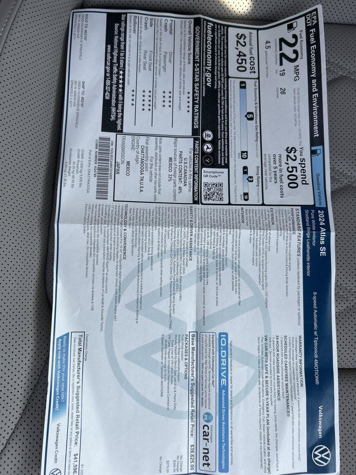 Used 2024 Volkswagen Atlas SE AWD/4WD image 43