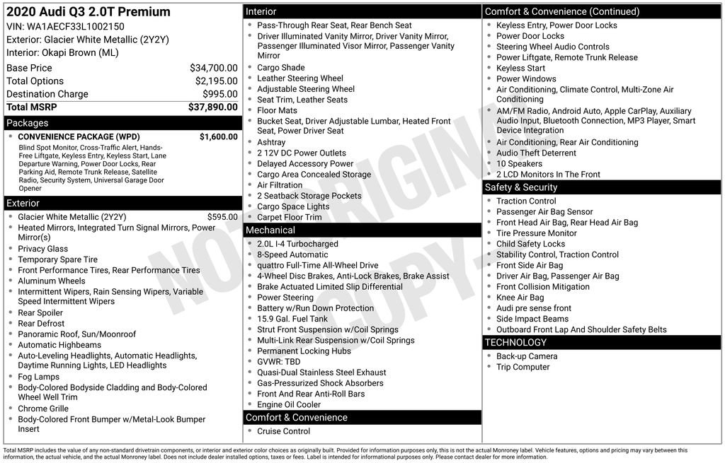 Used 2020 Audi Q3 2.0T Premium w/ Convenience Package