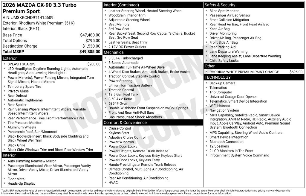 New 2026 MAZDA CX-90 3.3 Turbo w/ Premium Sport Pkg AWD/4WD image 1