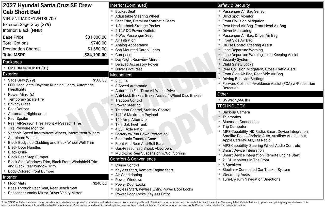New 2027 Hyundai Santa Cruz SE AWD/4WD image 13