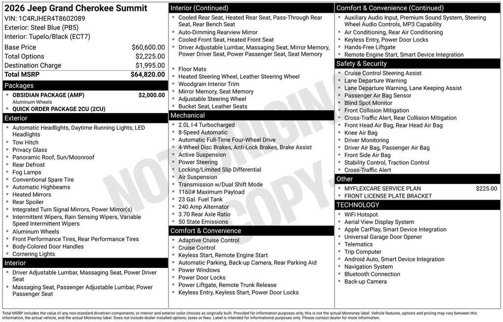 New 2026 Jeep Grand Cherokee Summit w/ Obsidian Package AWD/4WD image 6