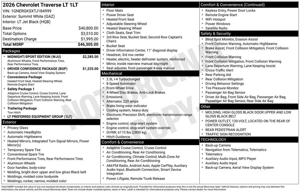 New 2026 Chevrolet Traverse LT w/ Midnight/Sport Edition FWD image 26