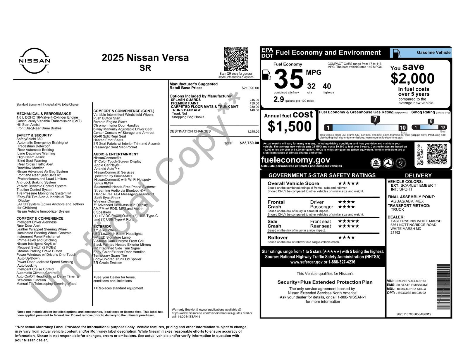 New 2025 Nissan Versa SR w/ Trunk Package image 12