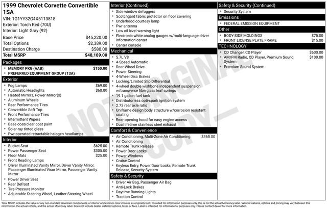 Used 1999 Chevrolet Corvette Convertible w/ Memory Pkg image 50