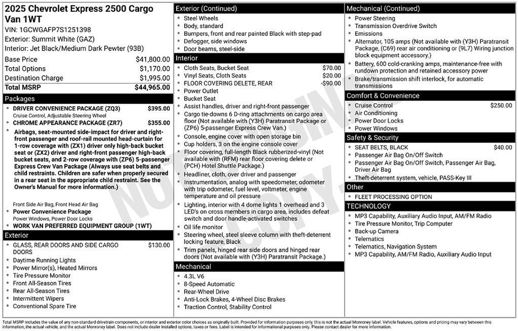 Used 2025 Chevrolet Express 2500 w/ Driver Convenience Package RWD image 5