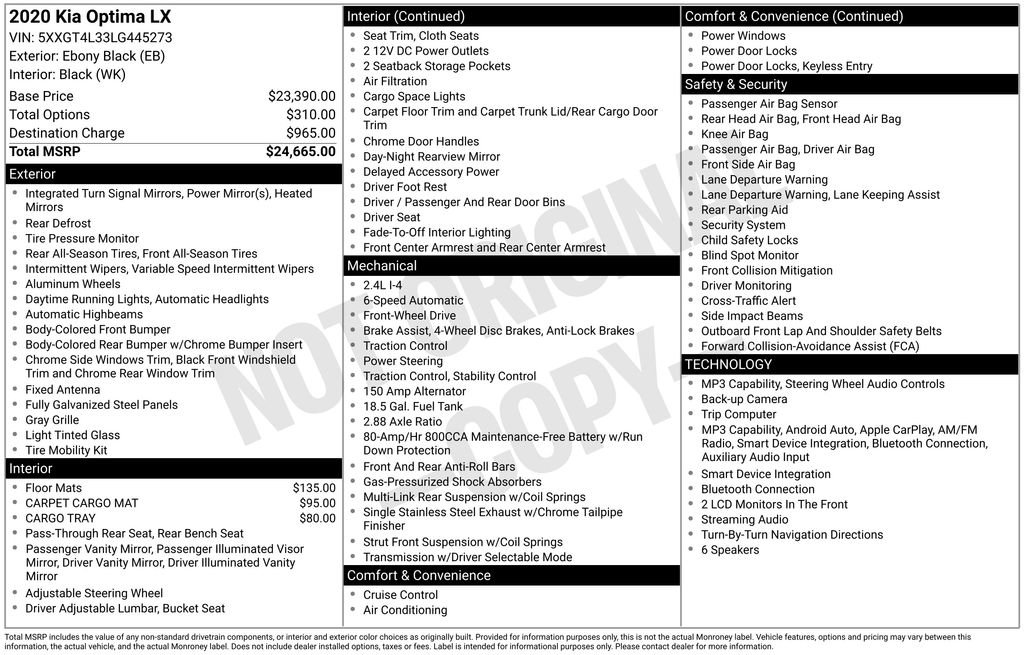 Used 2020 Kia Optima LX image 3