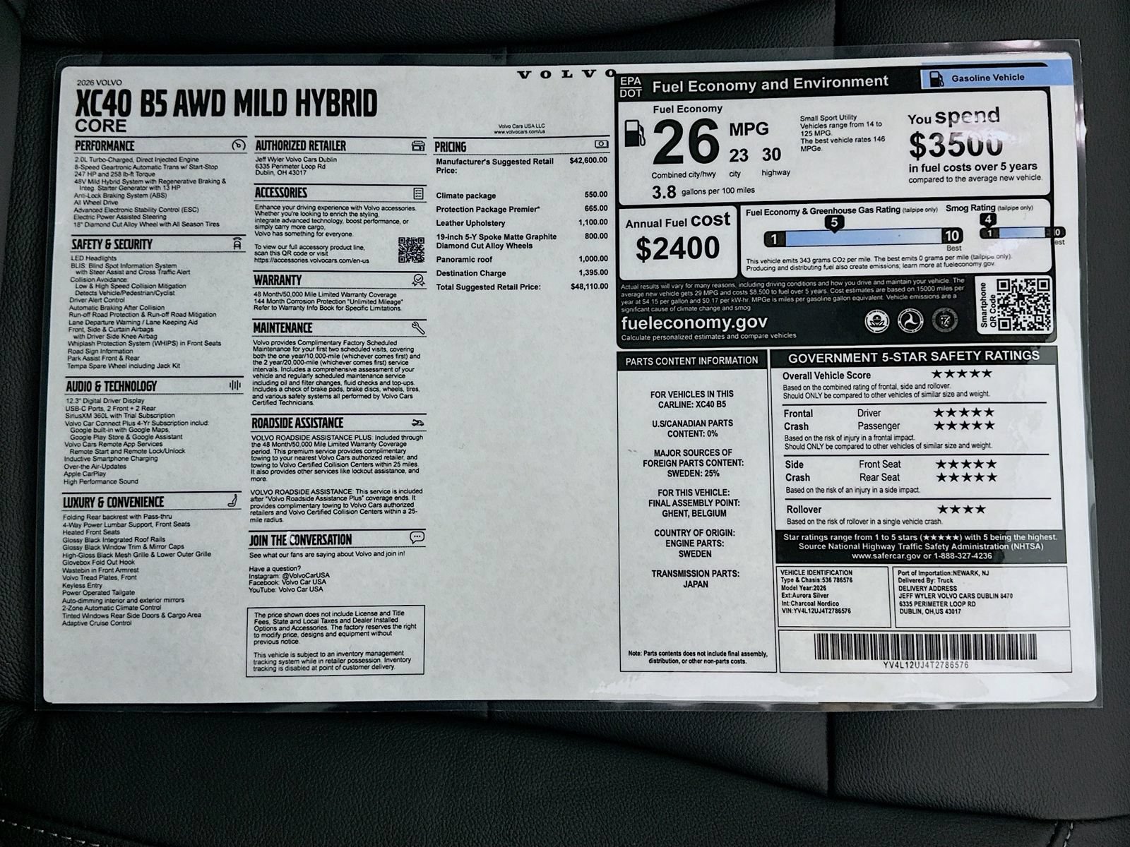 New 2026 Volvo XC40 B5 Core w/ Protection Package Premier AWD/4WD image 46