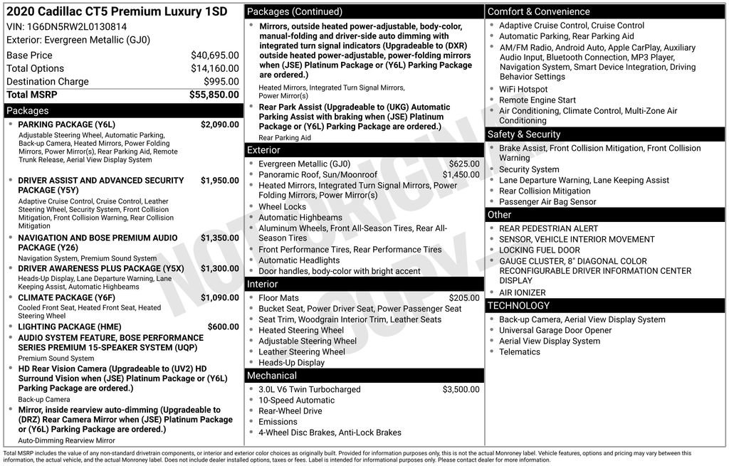 Used 2020 Cadillac CT5 Premium Luxury w/ Parking Package image 6