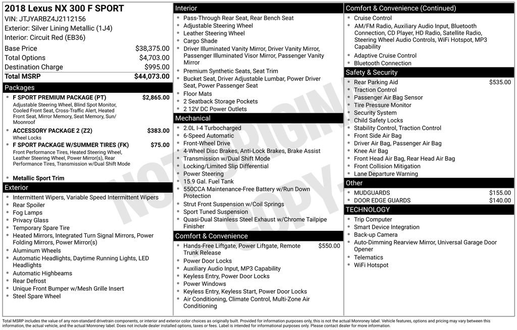 Used 2018 Lexus NX 300 F Sport w/ F Sport Premium Package FWD image 6