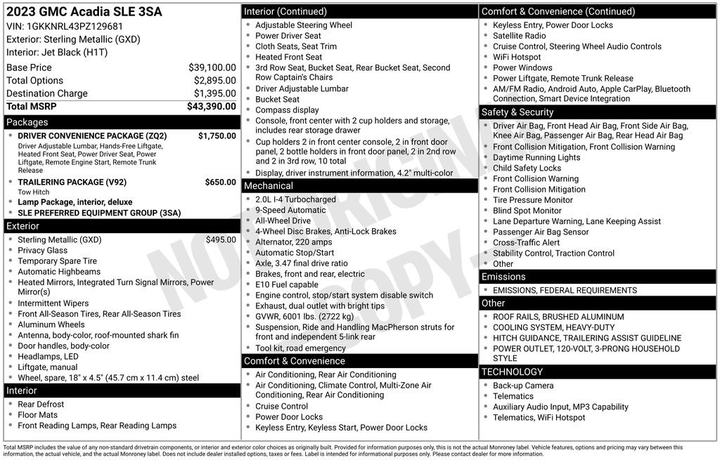 Certified 2023 GMC Acadia SLE w/ Driver Convenience Package image 6