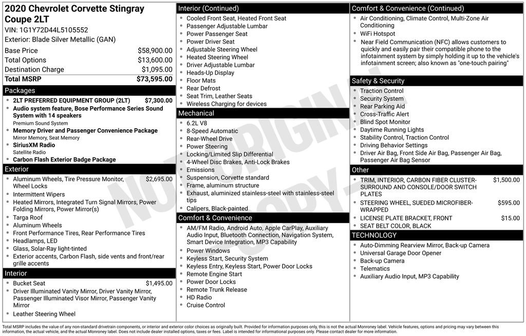 Used 2020 Chevrolet Corvette Stingray Preferred Cpe w/ 2LT Preferred Equipment Group RWD image 40